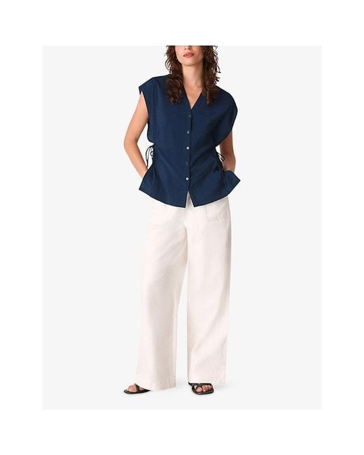 Whistles Blue Side-Tie Button-Down Woven Shirt