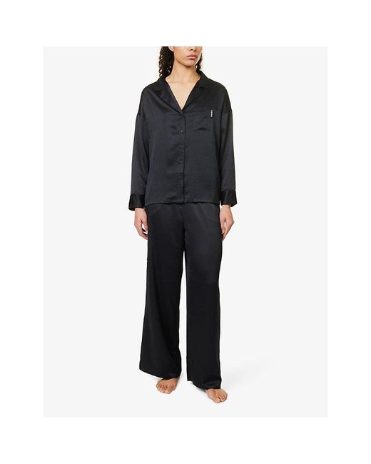 Lounge Underwear Blue Brand-patch Relaxed-fit Recycled-polyester Pyjama Shirt X