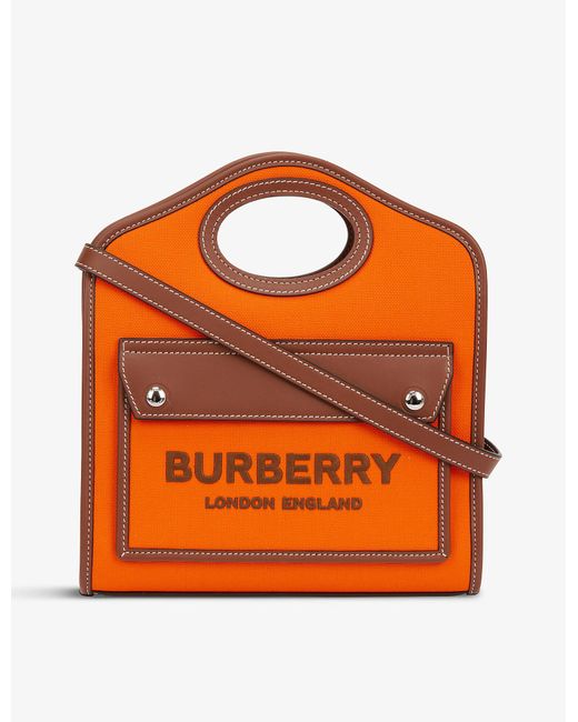 Burberry Orange Pocket Mini Canvas And Leather Cross-body Bag