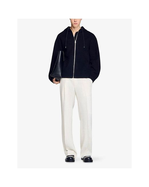 Sandro Black Hooded Zip-Up Wool-Blend Jacket for men