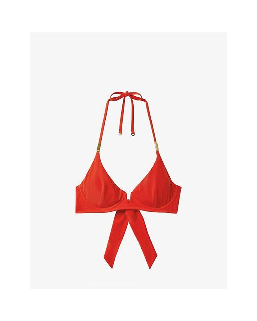 Reiss Red Aubrey Halterneck Stretch-nylon Bikini Top