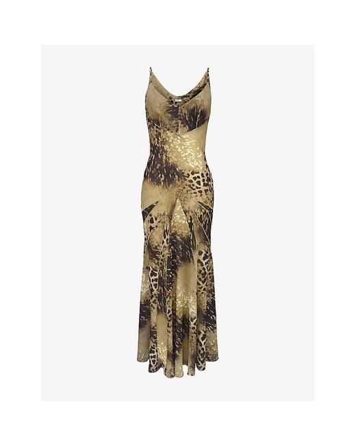 House Of Cb Metallic Sacha Georgette Panelled Woven Maxi Dress Xs (A-C Cup)