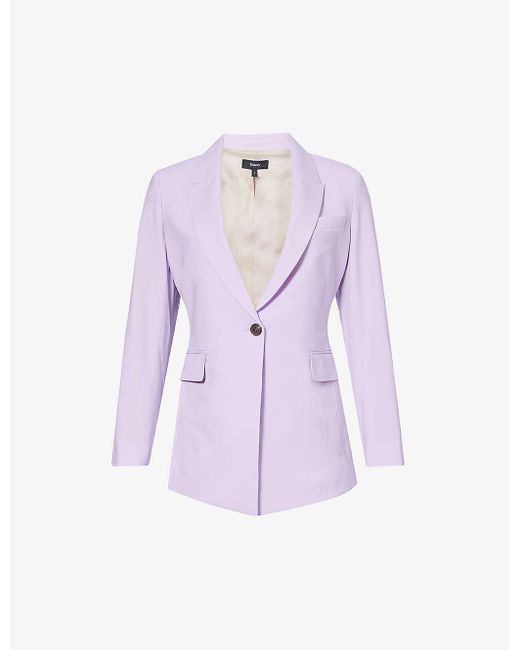 Theory Purple Notched-lapel Single-breasted Wool-blend Blazer