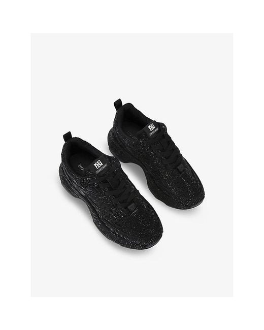 KG by Kurt Geiger Black Luster Crystal-Embellished Woven Low-Top Trainers