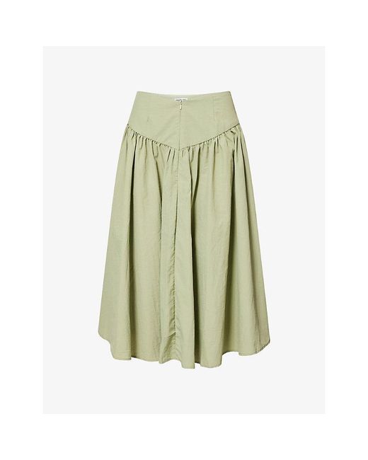 Peachy Den Green Deba Slip-Pocket Woven Midi Skirt