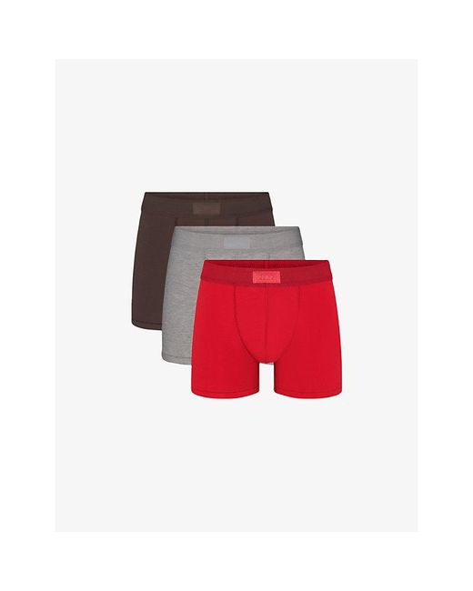 Skims Red Branded-Waisband Pack Of Three Cotton-Blend Boxer Briefs for men