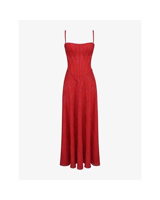 House Of Cb Esme Floral-Pattern Chiffon Maxi Dress in Red Lyst UK - Main Image