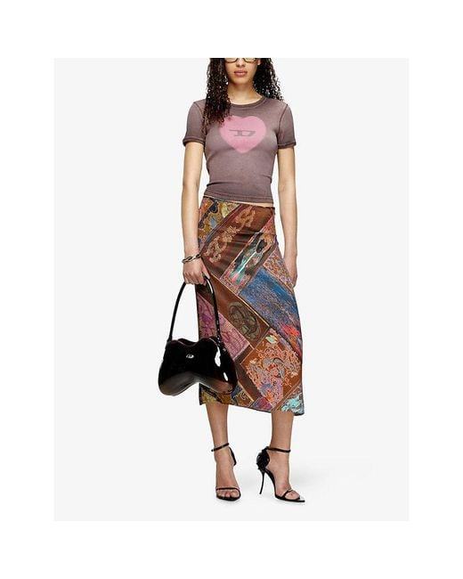 DIESEL Purple T-Ele Heart-Print Stretch-Cotton T-Shirt