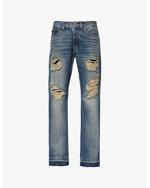 Rhude Blue Beach Bum Distressed Regular-fit Straight-leg Jeans for men