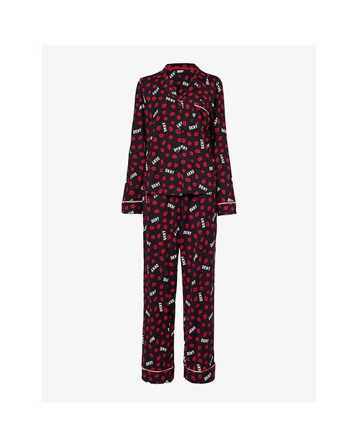 DKNY Red Branded Lip-print Stretch-jersey Pyjama