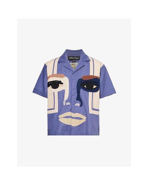 Kidsuper Blue Face Relaxed-fit Cotton And Linen-blend Shirt for men
