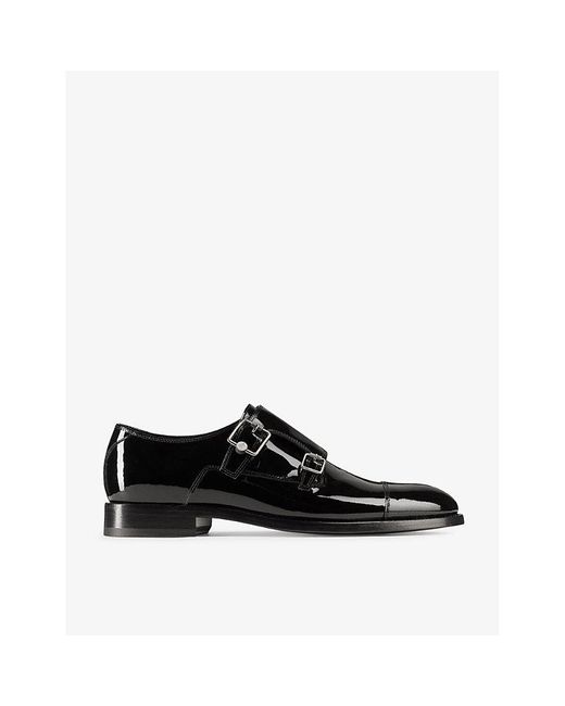 Jimmy Choo Black Finnion Double-strap Patent-leather Monk Shoes