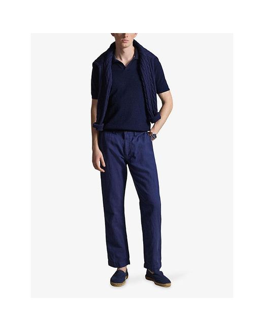 Polo Ralph Lauren Blue Bedford Classic-Fit Linen And Cotton Trousers for men