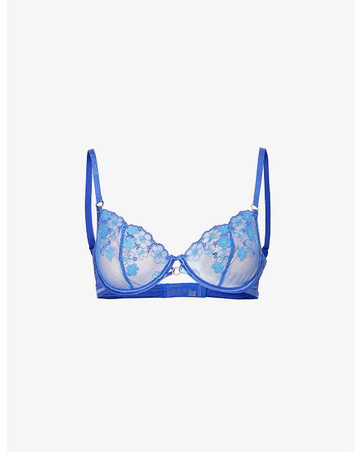 Lounge Underwear Blue Tyra Floral-embroidered Lace Bra