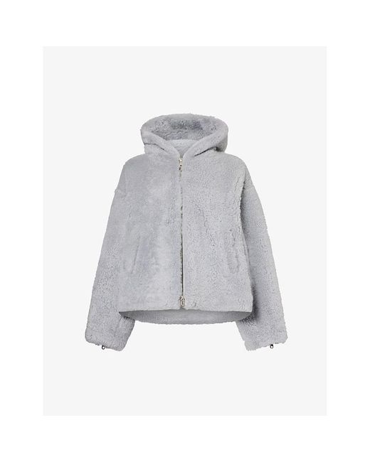 Cole Buxton Gray Soft-curl Hooded Shearling Jacket for men