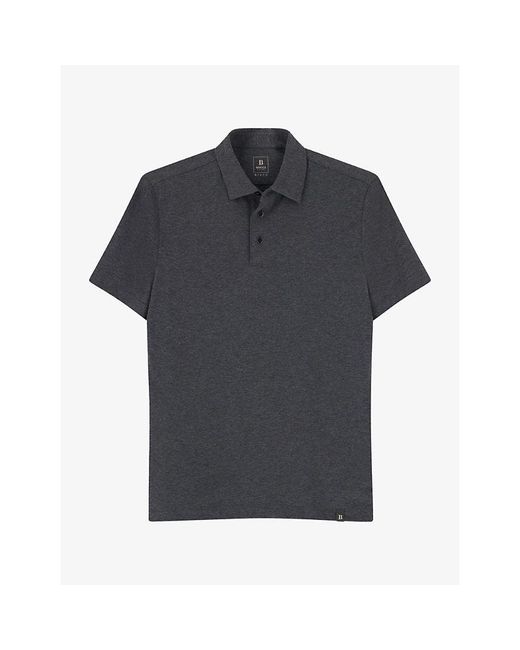 Boggi Black Regular-Fit Short-Sleeve Stretch Cotton-Blend Polo for men