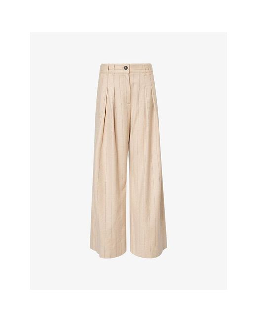 ME+EM Natural Pinstripe Wide-Leg Stretch-Woven Trousers
