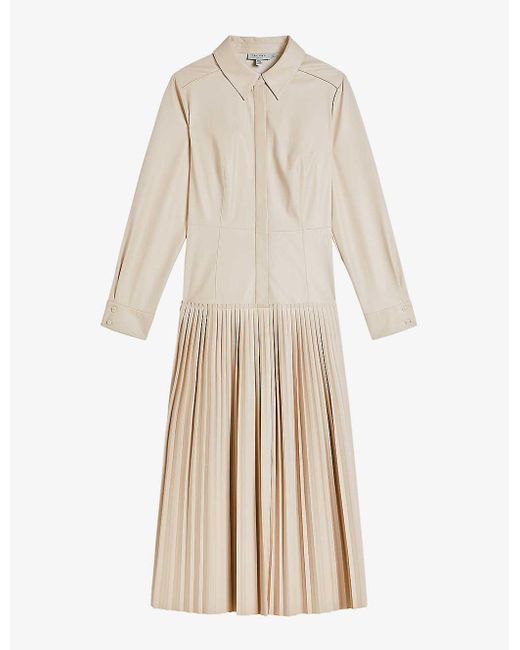 Ted Baker Navaehh Pleated Faux-leather Midi Dress in Natural | Lyst UK Ted Baker Navaehh Pleated Faux-leather Midi Dress in Natural | Lyst UK