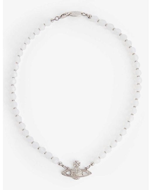 Vivienne Westwood White Messaline Silver-tone Brass And Crystal-embellished Choker Necklace