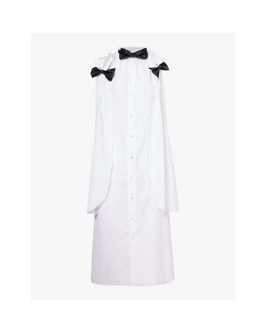 Noir Kei Ninomiya White Bow-embellished Sleeveless Cotton-poplin Coat