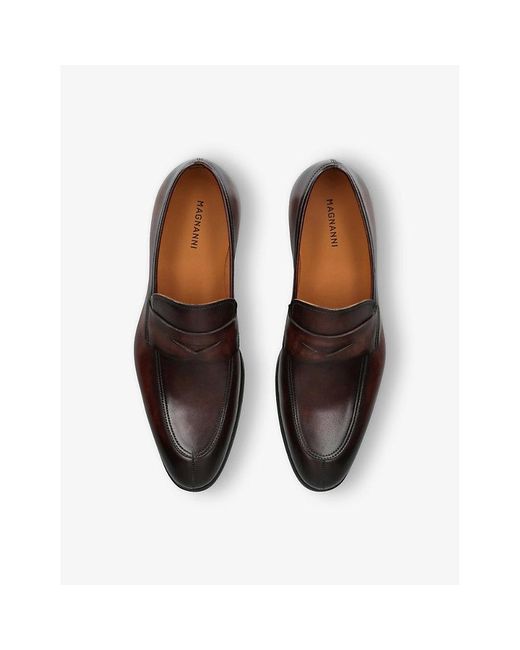 Magnanni Shoes Brown Madison Leather Loafers for men