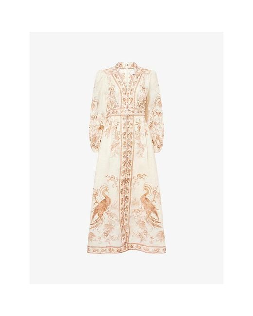 Zimmermann Natural Indra Plunge Linen Midi Dress