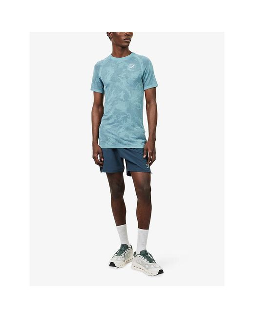 GYMSHARK Blue Geo Seamless Stretch-Woven T-Shirt for men