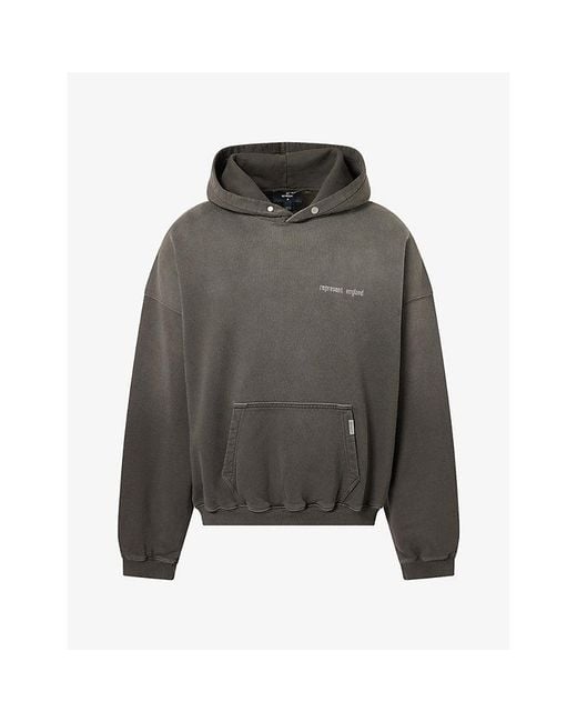 Represent Gray Brand-Print Relaxed-Fit Cotton Hoody for men