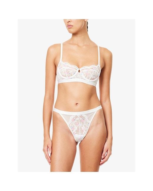 Lounge Underwear White Blossom-Print Underwired Lace Bra