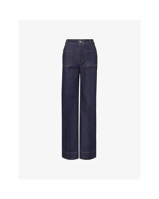 Victoria Beckham Blue Alina High-Rise Wide-Leg Cotton Denim Jeans