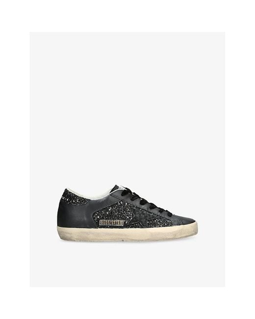 Golden Goose Deluxe Brand Black Super Star 90100 Glitter-Embellished Leather Low-Top Trainers