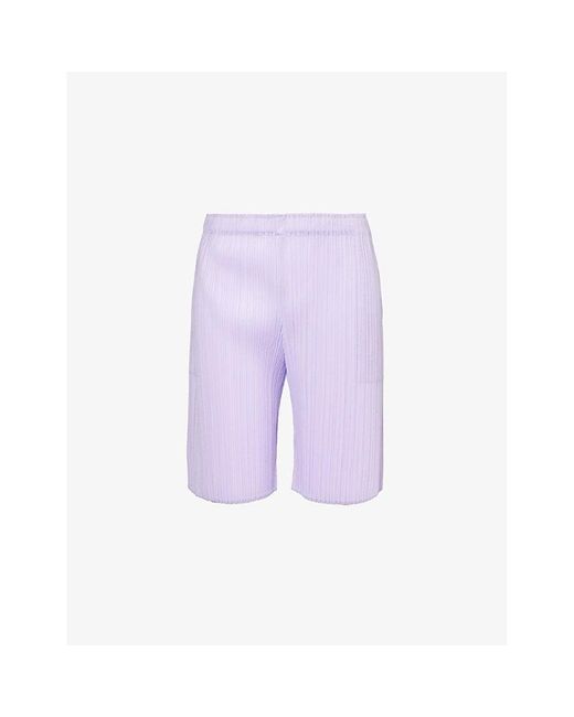 Pleats Please Issey Miyake Purple April Mid-rise Knitted Shorts