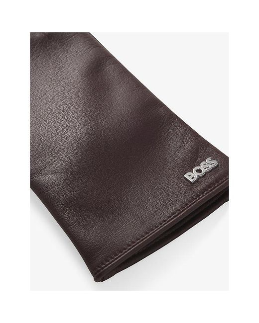 Boss Brown Branded Leather Gloves