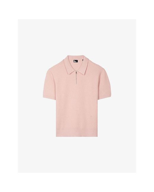The Kooples Pink Zipped-Neck Short-Sleeve Knitted Polo for men
