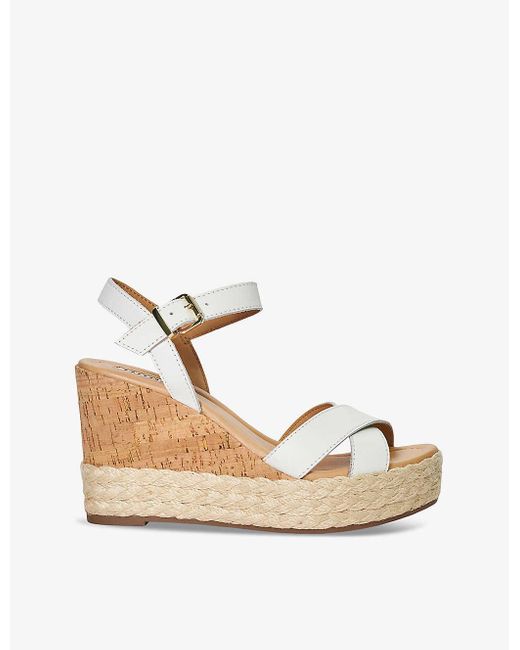 Dune Natural Kindest Criss-cross Leather Wedge Sandals