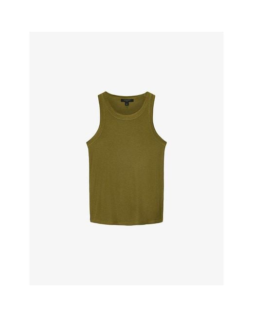 AllSaints Green Rina Round-Neck Sleeveless Stretch-Woven Tank