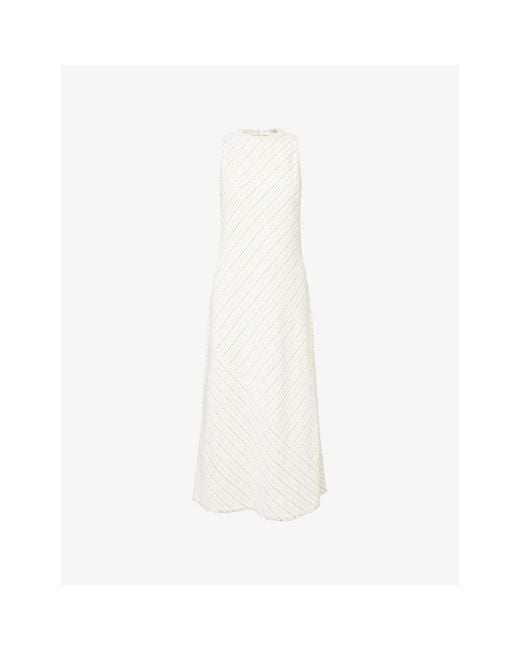 ME+EM White Textured Bias-Cut Cotton And Linen Blend Maxi Dress