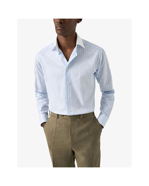 Eton of Sweden Blue Signature Twill Striped Slim-Fit Cotton Shirt for men