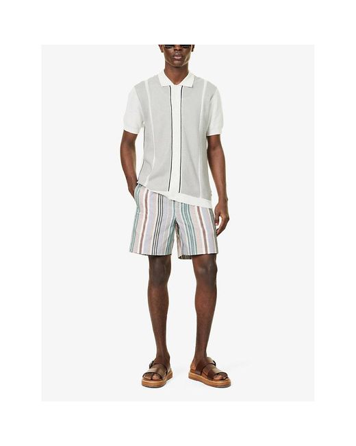 Orlebar Brown White Alex Stripe-pattern Elasticated-waist Cotton Shorts for men
