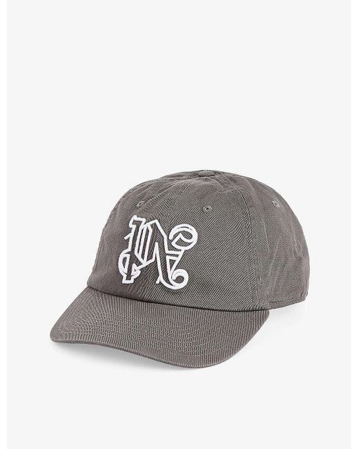 Palm Angels Gray Monogram-embroidered Cotton-twill Cap for men