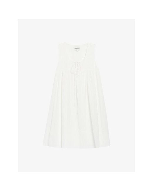 Claudie Pierlot White Rozen Ruched Cotton Mini Dress