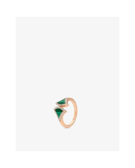 BVLGARI White Divas' Dream 18Ct, Malachite, And 0.17Ct Round Brilliant-Cut Diamond Ring