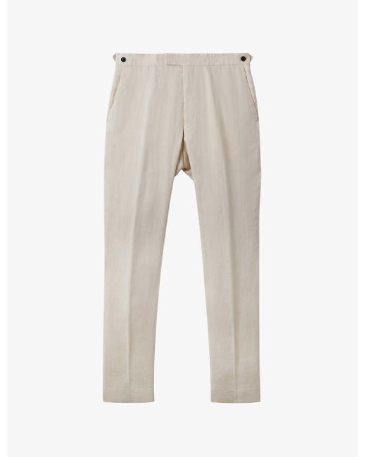 Reiss Natural Kin Pressed-crease Slim-fit Linen Trousers for men