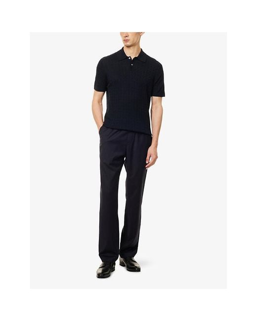 Dunhill Blue Drawstring Tapered-Leg Stretch-Wool Trousers for men