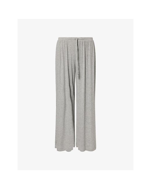 Eberjey Gray Dream V-Neck Jersey-Rib Wide Leg Trousers