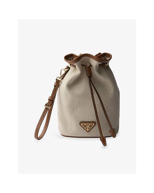 Prada Natural Logo-Plaque Canvas And Leather Pouch