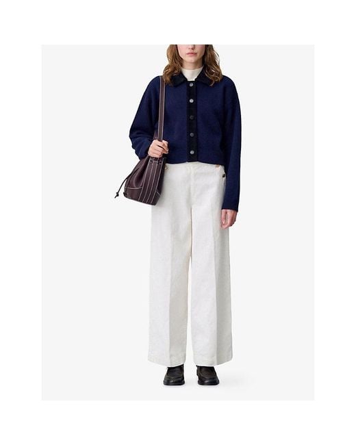 Claudie Pierlot Black Collared Regular-Fit Stretch Wool-Blend Cardigan