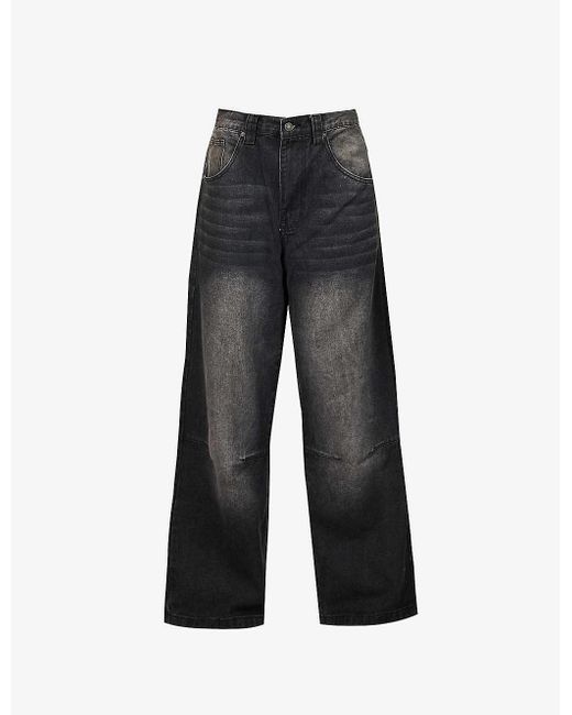 Jaded London Gray Colossus Faded-wash Wide-leg Low-rise Jeans