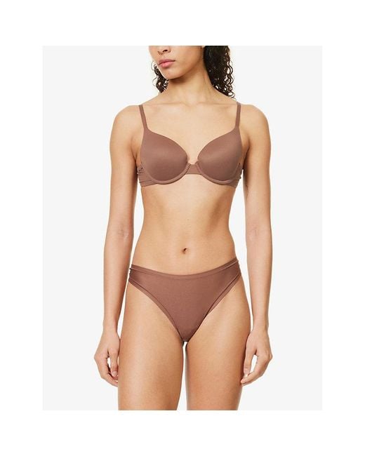 Lounge Underwear Sculpt Push-up Stretch Recycled-nylon T-shirt Bra in Brown