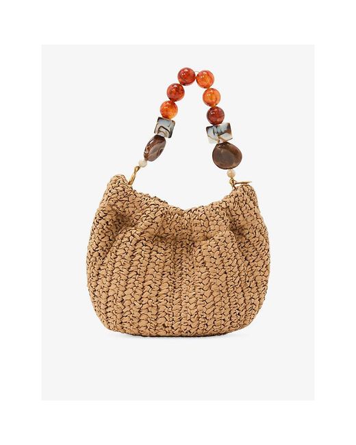 Reiss Brown Erin Beaded-Strap Raffia Mini Bag